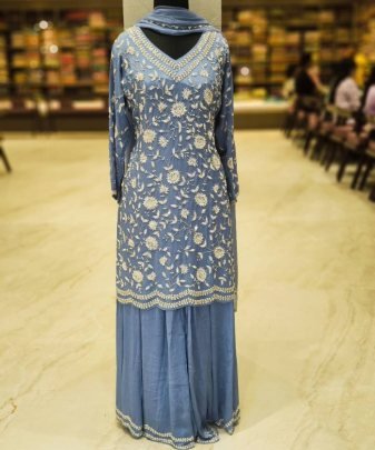 New Designer Heavy Fuax Georgette  Chine Sequence Work Pakistani  Suit