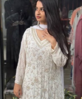 New Designer Heavy Fuax Georgette  Chine Sequence Work Pakistani  Suit