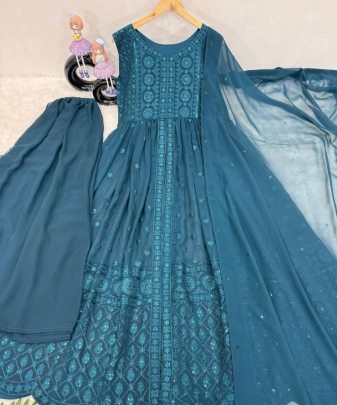 New Designer Heavy Fuax Georgette Fancy Cut Top With Plazzo Suit Set