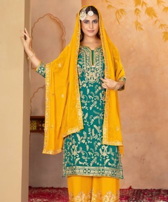 New Designer Heavy Fuax Georgette Fancy Top With Plazzo Suit Set