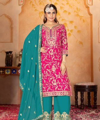 New Designer Heavy Fuax Georgette Fancy Top With Plazzo Suit Set