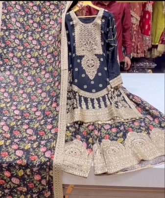 New Designer Heavy Fuax Georgette Sharara Suit Set