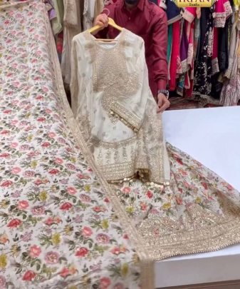 New Designer Heavy Fuax Georgette Sharara Suit Set