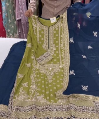 New Designer Heavy Fuax Georgette Green Pakistani  Suit