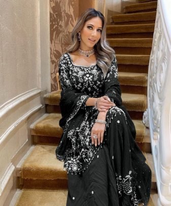 New Designer Heavy Fuax Georgette Top With Work Palazzo Suit