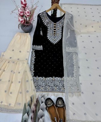 New Designer Heavy Fuax Georgette Sharara Suit Set