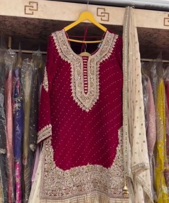 New Designer Heavy Fuax Georgette Sharara Suit Set