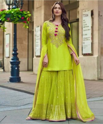 New Designer Heavy Fuax Georgette Sharara Suit Set