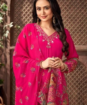 New Designer Heavy Fuax Georgette Digital Print Hand Work Fancy Salwar Suit