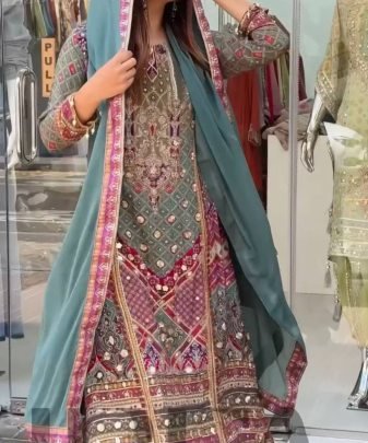 New Designer Heavy Fuax Georgette Digital Print Hand Work Fancy Salwar Suit