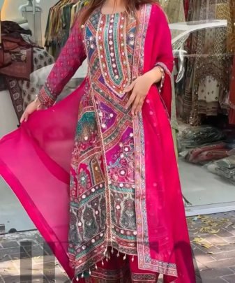 New Designer Heavy Fuax Georgette Digital Print Hand Work Fancy Salwar Suit