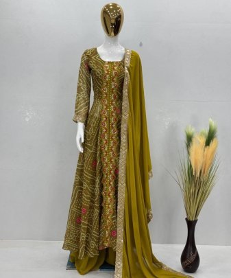 New Designer Heavy Fuax Georgette Fancy Cut Top With Plazzo Suit Set