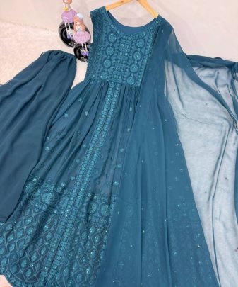 New Designer Heavy Fuax Georgette Fancy Cut Top With Plazzo Suit Set