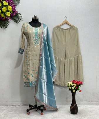 New Designer Heavy Fuax Georgette Sharara Suit Set