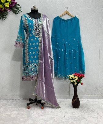 New Designer Heavy Fuax Georgette Sharara Suit Set