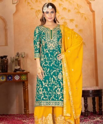 New Designer Heavy Fuax Georgette Fancy Top With Plazzo Suit Set