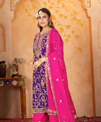 New Designer Heavy Fuax Georgette Fancy Top With Plazzo Suit Set