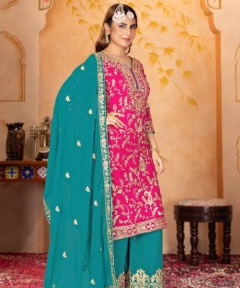 New Designer Heavy Fuax Georgette Fancy Top With Plazzo Suit Set