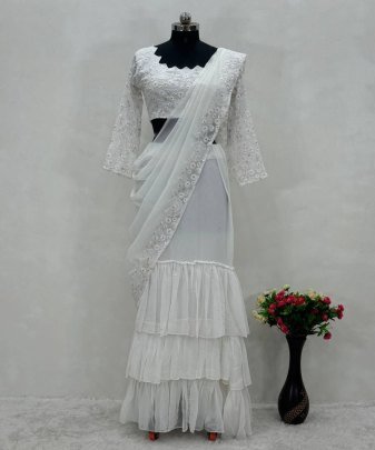 New Designer Heavy Fuax Georgette Ruffle Ready To Wear Lehengas