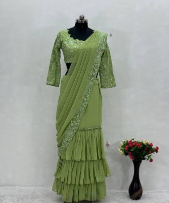 New Designer Heavy Fuax Georgette Ruffle Ready To Wear Lehengas