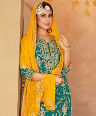 New Designer Heavy Fuax Georgette Fancy Top With Plazzo Suit Set