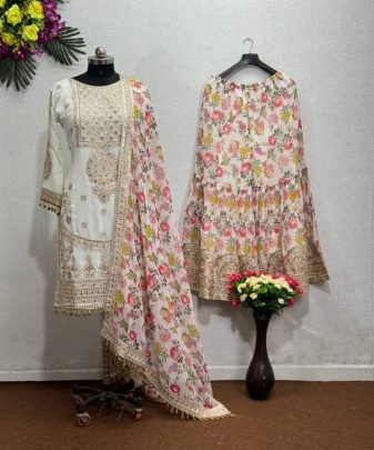 New Designer Heavy Fuax Georgette Sharara Suit Set