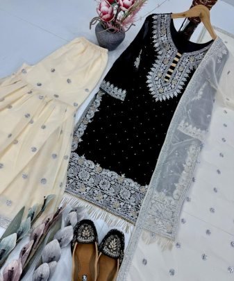 New Designer Heavy Fuax Georgette Sharara Suit Set