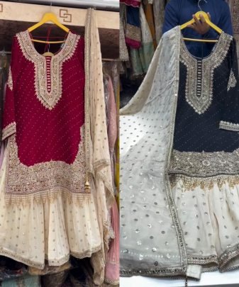 New Designer Heavy Fuax Georgette Sharara Suit Set