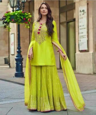 New Designer Heavy Fuax Georgette Sharara Suit Set