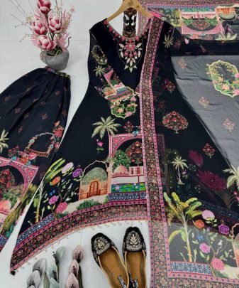 New Designer Heavy Fuax Georgette Digital Print Hand Work Fancy Salwar Suit