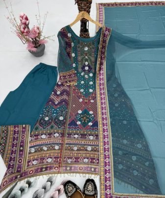 New Designer Heavy Fuax Georgette Digital Print Hand Work Fancy Salwar Suit