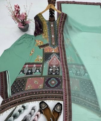 New Designer Heavy Fuax Georgette Digital Print Hand Work Fancy Salwar Suit