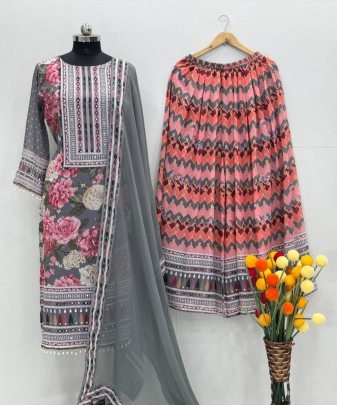 New Designer Heavy Fuax Georgette Digital Print Hand Work Salwar Suit