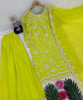 New Designer Heavy Fuax Georgette  Chine Sequence Work Pakistani  Suit