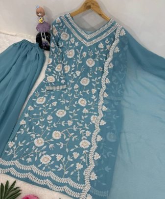 New Designer Heavy Fuax Georgette  Chine Sequence Work Pakistani  Suit