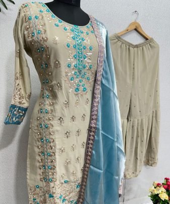 New Designer Heavy Fuax Georgette Sharara Suit Set