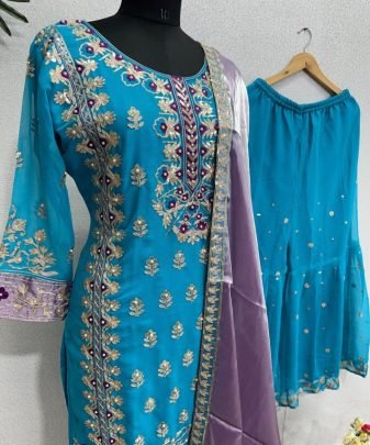 New Designer Heavy Fuax Georgette Sharara Suit Set