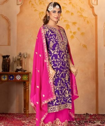 New Designer Heavy Fuax Georgette Fancy Top With Plazzo Suit Set