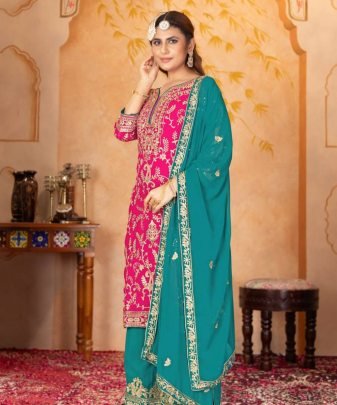 New Designer Heavy Fuax Georgette Fancy Top With Plazzo Suit Set