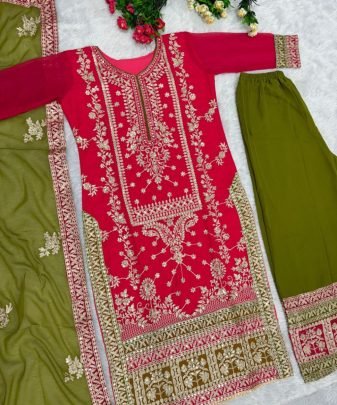 New Designer Heavy Fuax Georgette Green Pakistani  Suit