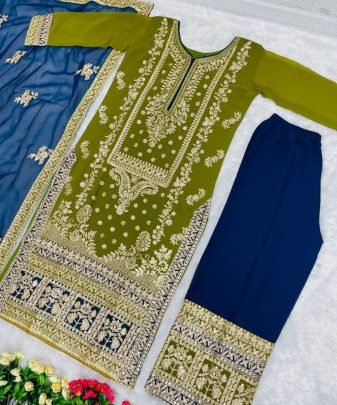 New Designer Heavy Fuax Georgette Green Pakistani  Suit