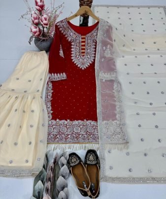 New Designer Heavy Fuax Georgette Sharara Suit Set