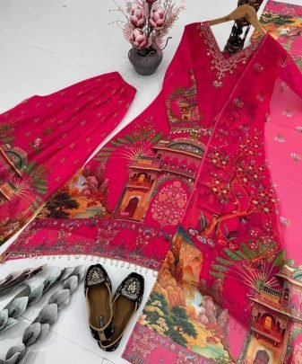 New Designer Heavy Fuax Georgette Digital Print Hand Work Fancy Salwar Suit