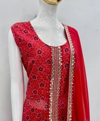New Designer Heavy Fuax Georgette Fancy Cut Top With Plazzo Suit Set