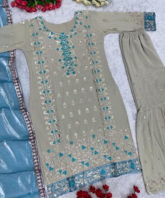 New Designer Heavy Fuax Georgette Sharara Suit Set