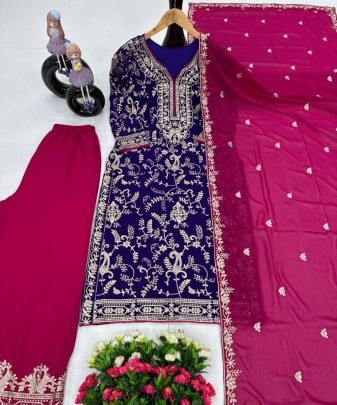 New Designer Heavy Fuax Georgette Fancy Top With Plazzo Suit Set