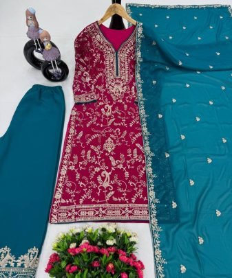 New Designer Heavy Fuax Georgette Fancy Top With Plazzo Suit Set