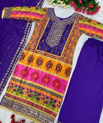 New Designer Heavy Fuax Georgette Digital Print Hand Work  Suit