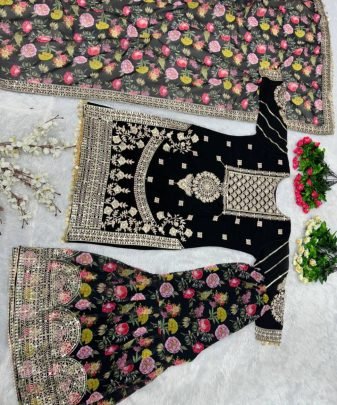 New Designer Heavy Fuax Georgette Sharara Suit Set