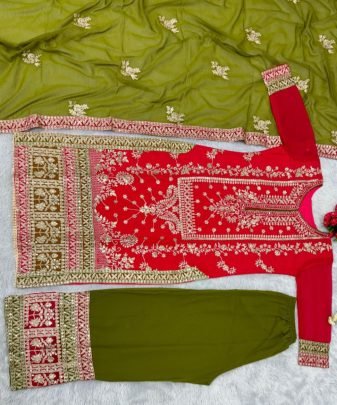 New Designer Heavy Fuax Georgette Green Pakistani  Suit